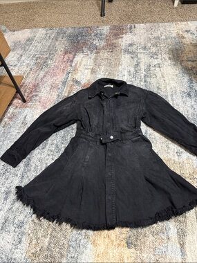 We the Free Black Denim Belted Shirt Jacket-Dress